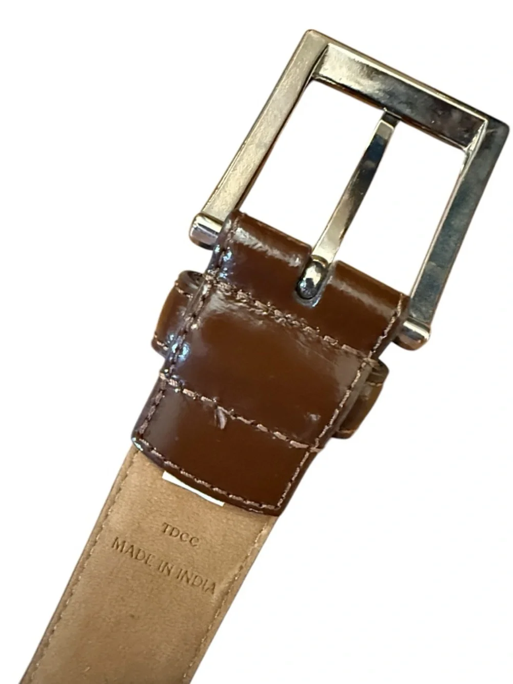 Cole Haan Smooth Brown Leather Belt Silver Buckle Classic Dress Casual Preppy 36